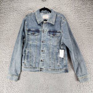 Flag & Anthem Jacket Mens Medium Blue Button Up Stretch Denim Trucker *NWT*